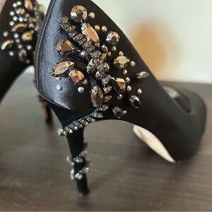 Antonio Melani 6.5 Shoes Women’s Black Satin, Rhinestones Peep Toe, Stiletto